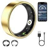 WNRTSA Smart Ring for Women & Men, Fitness Tracker with Heart Rate, Blood Oxygen, Sleep Monitoring, Long-Lasting Battery, IP68 Waterproof, No Subscription Fee (Gold, #6)