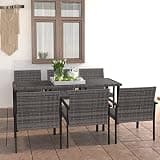 NKOPPFG Steel Frame 7 Piece Patio Dining Set with Gray PE Rattan, Lightweight Outdoor Furniture Table and Chairs with Thick Padded Removable Seat Cushions