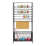 JOMCYDM Black Double-Sided Vertical Ribbon Holder Organizer Rack with Wheels 15 Rod Metal Ribbon Storage Organizer Rack for Fabric Craft Room Wrapping Paper (Black)