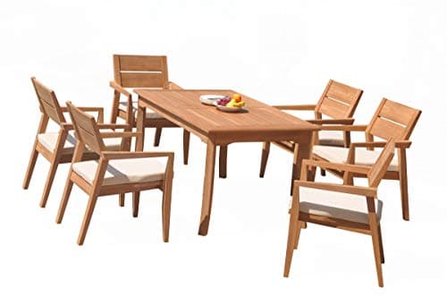 TeakStation 6 Seater Grade-A Teak Wood 7 Pc Dining Set: 60" Rectangle Table and 6 Vellore Stacking Arm Chairs #31VL0607