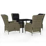YUOGHRTFE 5 Piece PE Rattan Patio Dining Set Brown with Steel Frame, Adjustable Reclining Chairs and Glass Tabletop for Outdoor Garden