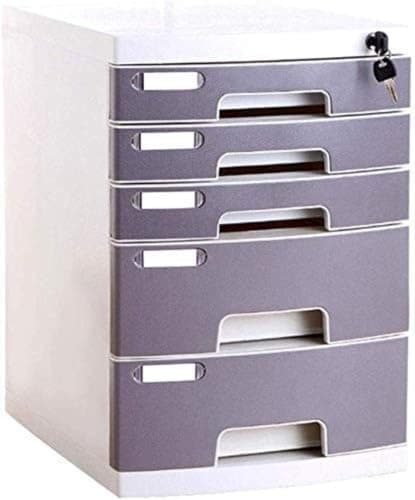 JDXQBLD Office Filing Storage File Cabinets File Cabinets Lock 5 Drawer Desktop Data Storage Plastic Storage Box - Multicolor 29.5X39.4X43cm Home Office Furni,Gray a