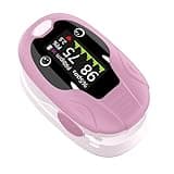 Fingertip Pulse Oximeter for kids, Blood Oxygen Saturation Monitor SpO2 & Pulse Rate, Fast Reading with Memory Function, Adjustable Brightness, Batteries Included, Pink