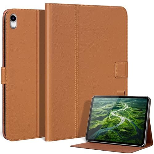 FTSOLSOH Genuine Leather Case for Ipad(A16)11th Gen 11 inch 2025,Ipad 10th Gen 10.9 inch 2022,Full Grain Leather Cover Shell with Auto Sleep/Wake,Adjustable Stand,Magnetic Buckle Closure.Golden Brown