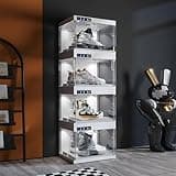ANTBOX Shoe Organizer LED Smart Control,Auto-Shoe Boxes Clear Plastic Stackable for Sneaker Display Case and Collection Crate,Auto-Opening Shoe Storage Box (4pack) White
