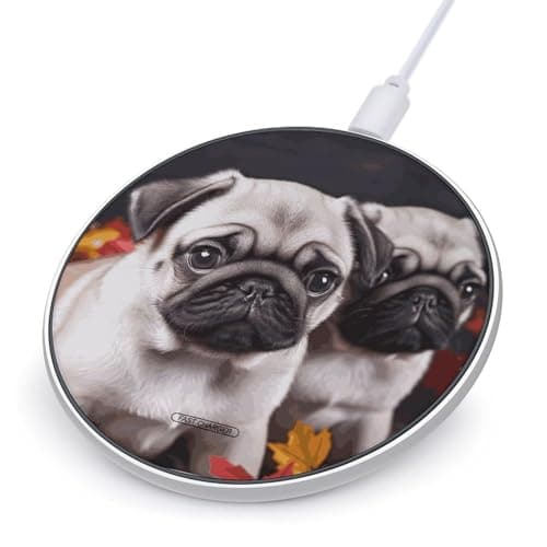 Puppys Pug Wireless Charger, 10W Qi-Certified Fast Wireless Charging Pad with USB Cable & LED Indicator Fashion Charger Mat Portable Charging Station for All Qi-Enabled Phones