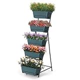 Fogein 5 Tier Vertical Raised Garden Bed Planter Box, Vertical Raised Bed with Drainage Holes for Indoor Outdoor Herbs Flowers Vegetables Plants,Green