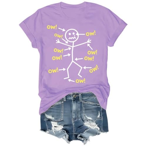 timtioo Ow Ow Ow T Shirt Stick Chronic Pain Tshirt Cartoon Humorous Tee Casual Gift for Men Women
