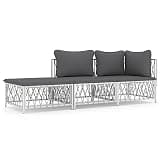 TUERYAFEK 3 Piece Patio Lounge Set with Cushions White Steel, Powder-Coated Steel Frame Outdoor Sofa with Woven Fabric, Thickly Padded Cushions and Backrest for Comfortable Seating, Modular