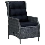 LPERTGFHU Outdoor Reclining Patio Chair, Round PE Rattan Lounge Chair with Thick Cushions, Adjustable Backrest Patio Furniture for Garden, Backyard, Deck, Dark Gray