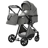 2 in 1 Baby Stroller, Reversible Newborn Foldable Pram, Infant High Landscape Pushchair, Portable Standard Stroller (Dark Gray)