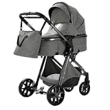 2 in 1 Baby Stroller, Reversible Newborn Foldable Pram, Infant High Landscape Pushchair, Portable Standard Stroller (Dark Gray)