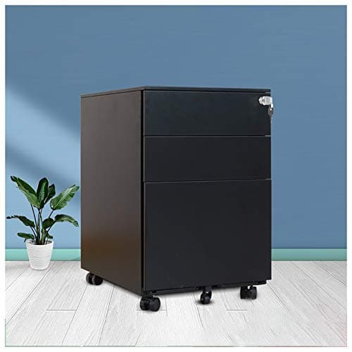 Z-File Storage Cabinets Vertical Office Bookcase File Cabinets, Office Metal File Cabinet, 3-Layer Drawer Type Mobile Lock Storage Cabinet, Metal File Storage Box, Office Supplies, for Family, Study,