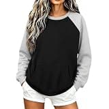 Ceboyel Women Crewneck Sweatshirt Raglan Sleeve Shirts with Front Pocket
