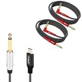 J&D USB Type C to 6.35mm 1/4 inch TS Guitar Audio Cable and Guitar Cable 2Pack Red Bundle, 6.6 Feet