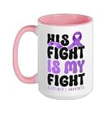 Alzheimer's Dementia Awareness Support Dad Grandpa His Fight Ceramic Mug, Pink/White, 15oz