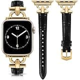 Leather Band Compatible with Apple Watch Bands for Women, Dressy Fancy Strap for iWatch Series 11/10/9/8/7/6/5/4/3/2/1/se(38mm 40mm 41mm 42mm,Black/Gold)