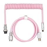 EPOMAKER Puff Aviator Coiled USB Cable, Type C Detachable Mechanical Gaming Keyboard Cable for Win/Mac/Gamers, Suitable for RT100/TH68 PRO/TH80 PRO/TH96/TH80 SE/CIDOO V65. etc(Puff Pink)