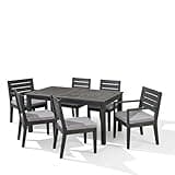 7-Piece Acacia Wood Expandable Dining Set for Patio – Outdoor Extending Table with 6 Chairs, Farmhouse Backyard Furniture with Cushions, Deck Garden Porch
