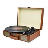 European Record Player Suitcase Design Portable Vintage Bluetooth with Built-in Speakers Turntable Players(Brown)