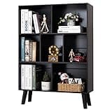 YAHARBO Black Bookshelf,3 Tier Modern Bookcase with Legs,Bookshelves Wood Storage Shelf, Open Book Shelves Cube Organizer,Freestanding Short Bookcases