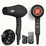 JINRI Hair Dryer, 1875W, 3 Heat & 2 Speed, with Diffuser, with Concentrator, Ionic Technology & Infrared - Black, Detachable Air Intake, Hanging Strap, Non-Foldable, 125V, JR-104