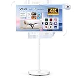 Bisprico 32" Portable Smart TV on Wheels, Qualcomm CPU, EDLA-Certified, Built-in 22000mAh Battery, 16+128GB, Android 14 OS Rolling Tablet TV, Full Swivel Rotation, Remote Control, 13MP Webcam