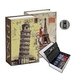 Vilcmus 2 Pcs Diversion Book Safe with 3-Digit Combination Lock, Secret Hidden Metal Box for Cash, Jewelry, and Passports, Vintage Decorative Dictionary Style Lock Box for Home and Office (Pisa&Paris)