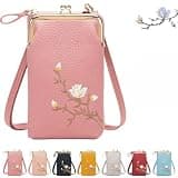 JUKOOE Women's Crossbody Bag with Phone Pocket, Travel Crossbody Bag with Card Slots Leather Mini Wallet (Dark Pink)