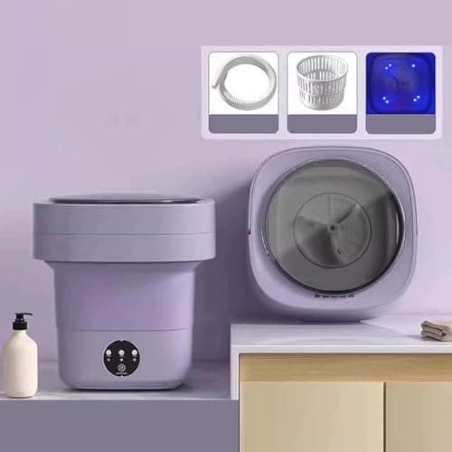 2-in-1 Portable Mini Washing Machine & Spin Dryer, Foldable Compact Washer for Baby Clothes, Delicates, Socks, Underwear - Green, 11L Capacity, Ideal for Travel & Small Spaces (Purples 8.5L)