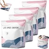 No Pump Vacuum Storage Bags 3D Stand Up Cube Large Capacity Self Compression Bag Space Saver Organizer Heavy Duty Transparent Reusable Press Seal For Bedding Clothes Travel(Medium,4pcs)