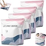 No Pump Vacuum Storage Bags 3D Stand Up Cube Large Capacity Self Compression Bag Space Saver Organizer Heavy Duty Transparent Reusable Press Seal For Bedding Clothes Travel(Medium,4pcs)