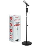 Pyle Universal Microphone Stand - M-6 Mic Mount Holder and Height Adjustable from 27.5” to 57.5” Inch High w/Compact Round Base Plate - Quick Setting Lock-Tight Knob Lightweight and Reliable PMKS40