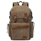 Tuceng Vintage Canvas Camera Backpack (Coffee Brown) for DSLR/Mirrorless & Drone, Waterproof Photography Bag with 16" Laptop Compartment, Large Capacity Travel Camera Bag for Photographers