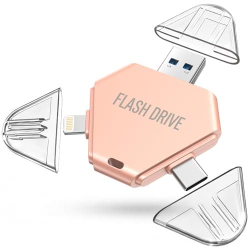 MFi Certified 64GB Flash Drive for iPhone, 3 in 1 Photo Stick with Lightning/Type-C/USB-A, Photo Stick for iPad Android Mac PC, for Photos Videos and File Backup,Available Space: ~58GB,Pink