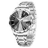 OLEVS Men's Watch Black Face, Stainless Steel Silver Watches for Men,Luminous Waterproof Business Casual Watch, Stylish Day Date Wristwatch, Reliable Quartz Movement, Ideal Gift for Father's Day