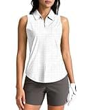 G Gradual Womens Golf Shirt Sleeveless Zip Up Polo Shirts for Women Collared Lightweight Tennis Athletic Tank Top, Black Dot, Large