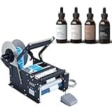 SENODON Electric Round Bottle Labeling Machine, Semi-Automatic Label Applicator with Foot Pedal, Bottle Labeler for 15-100mm Diameter,Glass Plastic Bottle Label Applicator 30Pcs/min