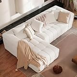Daluvenix 107" Chenille Boneless Couch with L - Shaped Chaise, Comfy Modular Sectional Sofa with Tufted Design, Modern Upholstered Sofa, No - Assembly Sectional Couch, Oatmeal