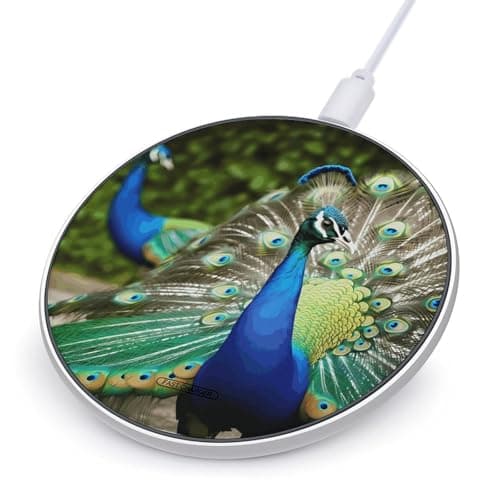 Beautiful Peacock Wireless Charger with Aluminum Alloy Frame Qi Certified Fast Wireless Charging Pad 10W Charging Station Portable Phone Charger for All Wireless Charging Phone
