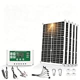 Portable Solar Panel Kit with Adjustable Support Bracket & Complete Connection Cable Set, Multi-Port USB & DC Output Charger for RV, Camping, Road Trip and Off-Grid Household Power Supply