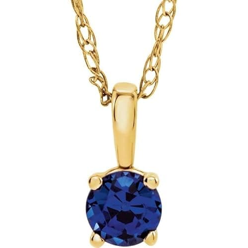 Bonyak Jewelry 14k Yellow Gold 3mm Natural Blue Sapphire Solitaire 14" Necklace Timeles
