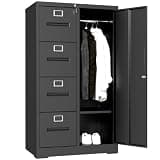 Calivox Filing Cabinet Locker, Black Metal Vertical Storage Cabinet with Lock, 4 Drawers and 1 Door, Steel File Organizer for School Office Living Room Bedroom