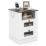 KOMFOTT Nightstand with Charging Station, Night Stand with 2 Drawers