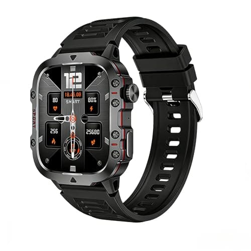 Smart Watch for Men, 1.96 Inch Display, 100+ Sport Modes, Aviation Alloy Material, Heart Rate Monitor, 3ATM Waterproof, 10-Day Battery Life, Fitness Tracker (Black-Silicone Band)