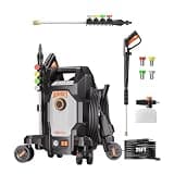 AIVOLT Pressure Washer + Gun Lance, Power Washer with Anti-Tipping 4-Wheel Design, 4 Nozzles, Soap Tank & Extended Lance for Cars, Driveways, Patios & Fences
