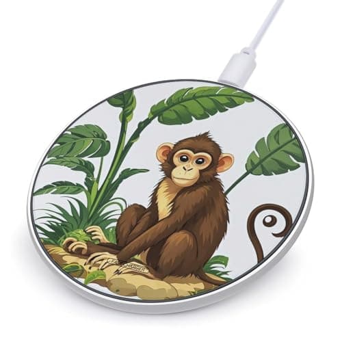 Monkey and Plant Wireless Charger Portable Fast Charging Pad Lightweight Wireless Charging Station for Phone Slim Charge Mat for Travel Home Office Desk