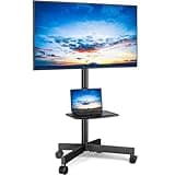 Rfiver Mobile TV Stand for 23-65 Inch LCD LED Flat/Curved Panel Screen TVs up to 88 lbs, Rolling TV Stand with Adjustable Shelf & Tilt, Portable Floor Stand on Wheels for Bedroom, Living Room, Office