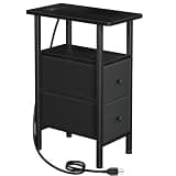 LOAKEKEL Narrow End Table with Charging Station, Small Nightstand