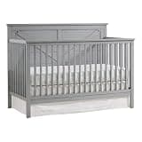 Pemberly Row Modern Wood 4-in-1 Convertible Crib, Gray Finish, Solid Wood Construction, Greenguard Gold Certified, Farmhouse Style Nursery Furniture, Converts to Toddler Bed, Daybed, Full-Size Bed